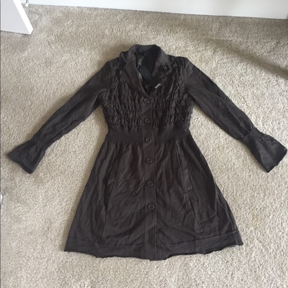 Brown button-down dress with ruched top